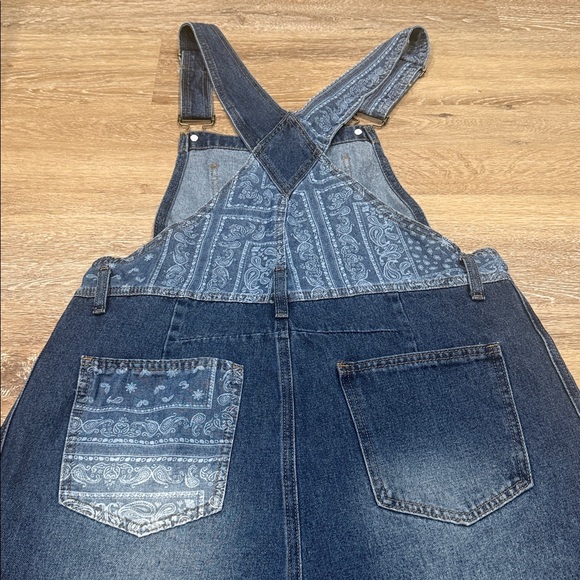 Heng Sheng Women's Blue Denim Overalls flare legs Size L - Picture 4 of 11